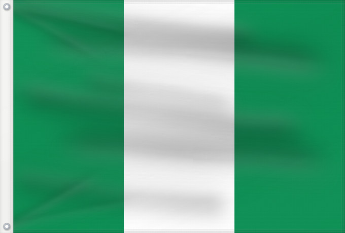 Bandera, con dos ojales metálicos y lado del asta reforzado: Nigeria Nigéria علم نيجيريا Niĝerio Okoloto nke Naigeria Nijeri Nigerije Државна застава Нигерије Àsìá ilẹ́ Naijiria