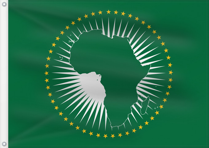 Bandera, con dos ojales metálicos y lado del asta reforzado: African Union