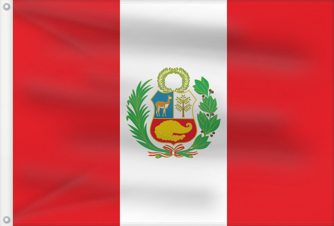 Bandera, con dos ojales metálicos y lado del asta reforzado: Peru	Pérou	Perú	Perù	Piruw wiphala	Perus	Piruwpa unanchan