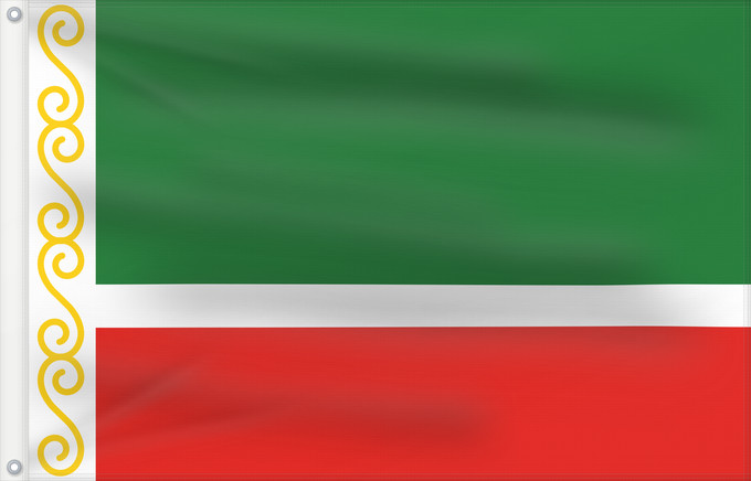Drapeau, avec deux œillets métalliques et guindant renforcé : Chechen Republic	Chechenia	Tschetschenische	Cecenia	Байракх Нохчийн Республикан	Флаг Чеченской Республики	Парчами Ҷумҳурии Чеченистон	Стяг Чеченської Республіки Російської Федерації