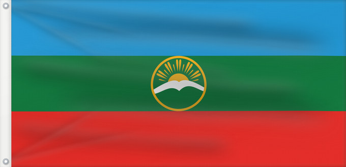 Bandiera, con due occhielli metallici e lato dell'asta rinforzato: Karachay-Cherkessia	Karachay-Cherkess Republic	 Karatchaïévo-Tcherkessie	Karatschai-Tscherkessien	Karachay-Circassia