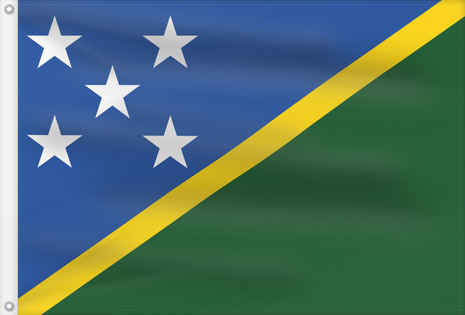 Bandera, con dos ojales metálicos y lado del asta reforzado: Solomon Islands	îles Salomon	Islas Salomón	Salomonen	Isole Salomone	Salomonseilanden	Ynysoedd Solomon	Oileán Sholamón	Brattagh ny h-Ellanyn Holomon	Ynysow Salamon	The Solomon Islands	Salomonovih otokih