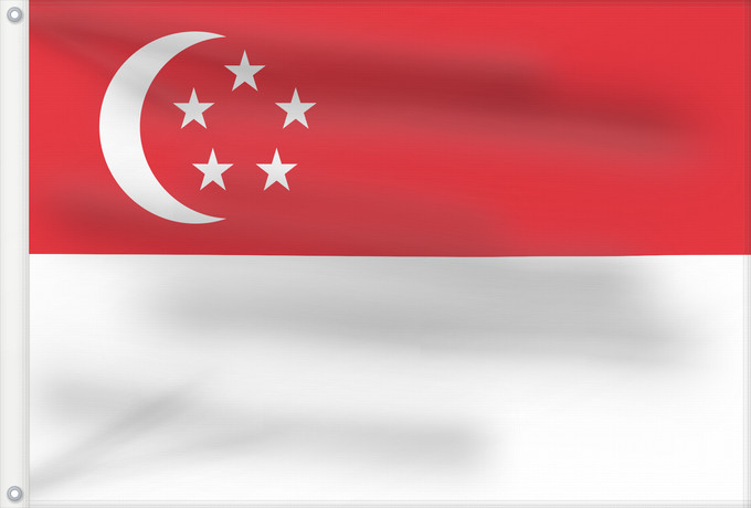 Bandera, con dos ojales metálicos y lado del asta reforzado: Singapore	Singapour	Singapur	Singapuru	علم سنغافورة	Singapuro	Singapura	Флаг Сингапура	Singapurja	சிங்கப்பூரி்ன் கொடி	​新加坡国旗