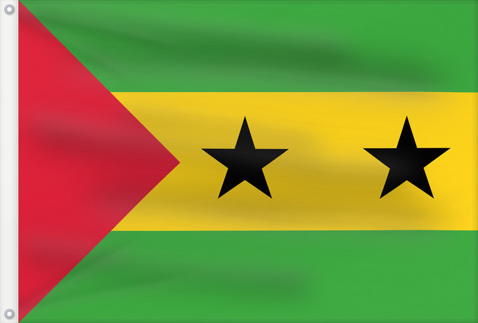 Drapeau, avec deux œillets métalliques et guindant renforcé : Sao Tome and Principe	Sao Tomé-et-Principe	Santo Tomé y Príncipe	São Tomé und Príncipe	Sao Tome e Principe