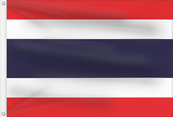 Drapeau, avec deux œillets métalliques et guindant renforcé : Thailand The national flag of Kingdom of Thailand; there are total of 3 colours Red represents the blood spilt to protect Thailand’s independence and often more simply described as representing the nation Thaïlande Tailandia desde el año 2017; hay en tota
