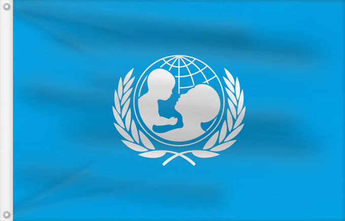 Bandera, con dos ojales metálicos y lado del asta reforzado: UNICEF