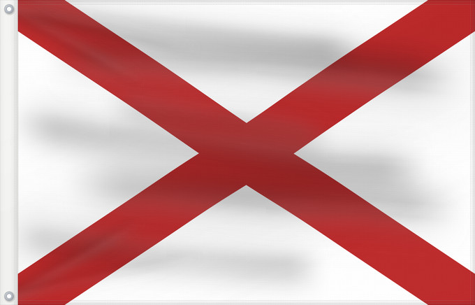 Flag, with two metal eyelets and reinforced hoist: Alabama L Alabama Dell Alabama ᎠᎳᏆᎹ ᎦᏓᏘ De l Alabama Ka hae ‘Alapama アラバマ州の旗 Alabamae Élábéemah Hahoodzo bidah naatʼaʼí Флаг Алабамы Fu‘a o Alapama Američke savezne države Alabame الاباما کا پرچم