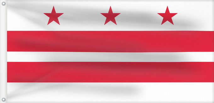 Flag, with two metal eyelets and reinforced hoist: Washington, D.C	District of Columbia	District de Columbia	Distrito de Columbia	Districts of Columbia	Distretto di Columbia	Distrito de Colúmbia	Флаг округа Колумбия