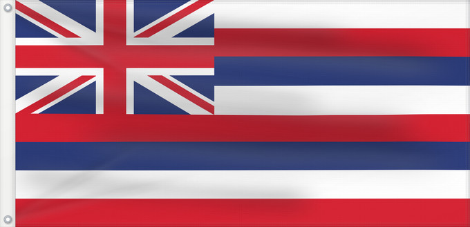 Flag, with two metal eyelets and reinforced hoist: Hawaii D Hawaï Hawái Banniel Hawaii ᎭᏩᏱ ᎦᏓᏘ Ka hae Hawaiʻi 夏哇夷 州의 旗 / 하와이 주의 기 Havaii Hawáai Hahoodzo bidah naatʼaʼí Флаг Гавайев Američke savezne države Havaji