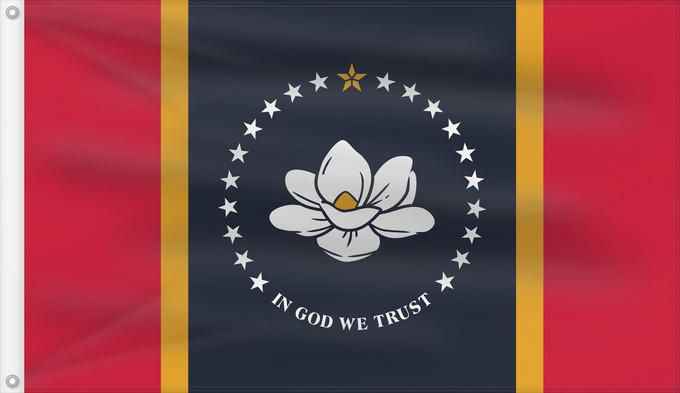 Bandera, con dos ojales metálicos y lado del asta reforzado: Mississippi U Mississippi Misisipi o Misisipí
