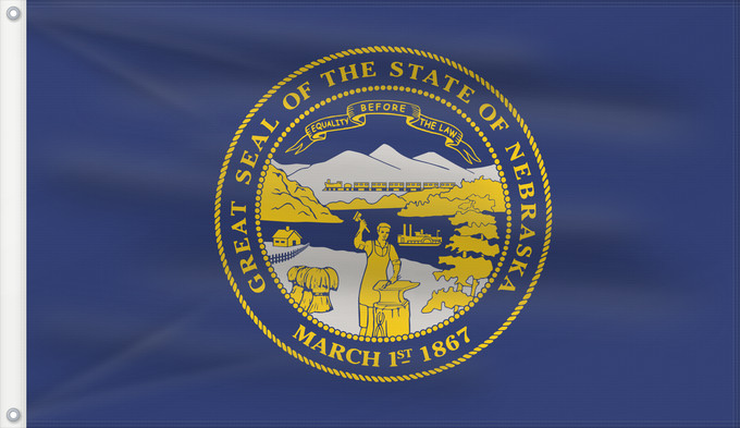 Flag, with two metal eyelets and reinforced hoist: Nebraska ᏎᎷᏱ ᎦᏓᏘ Ka hae Nepalaka Nebrascae Nabeeskah Hahoodzo bidah naatʼaʼí Флаг Небраски Američke savezne države Nebraske