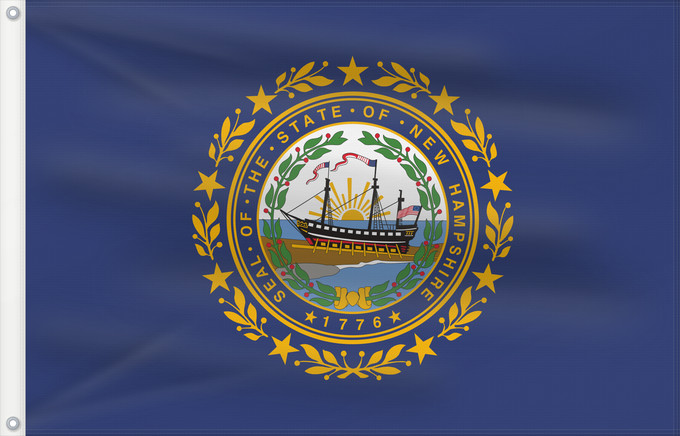 Flagge, mit zwei Metallösen und verstärktem Besatzband: New Hampshire	 New Hampshire	Nuevo Hampshire	ᎠᏤ ᎭᎻᏒ ᎦᏓᏘ	Ka hae Nū Hamekia	Novae Hantoniae	Niihémpshoo Hahoodzo bidah naatʼaʼí	Флаг Нью-Гэмпшира	Američke savezne države New Hampshire