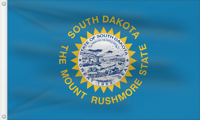 Bandera, con dos ojales metálicos y lado del asta reforzado: South Dakota Dakota du Sud Dakota del Sur Dakota del Sud ᏧᎦᎾᏮ ᏓᎧᏓ ᎦᏓᏘ Ka hae Kakoka Hema Dacota Meridionalis Shádiʼááhjí Dikóodah Hahoodzo bidah naatʼaʼí Флаг Южной Дакоты Američke savezne države Južne Dakote Прапор Південної Дакоти