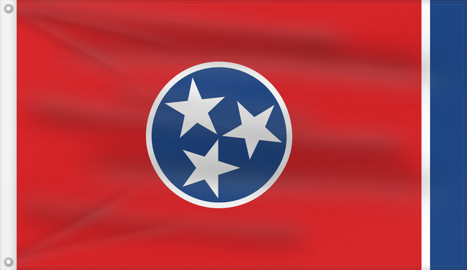 Bandera, con dos ojales metálicos y lado del asta reforzado: Tennessee	Tennessees fana	ᏔᎾᏏ ᎦᏓᏘ	Státu Tennessee	Tennessees	Tennesseen osavaltion	Ka hae Kenekī	Tennesiae	Ténésii Hahoodzo bidah naatʼaʼí	Флаг Теннесси	Američke savzene države Tennessee