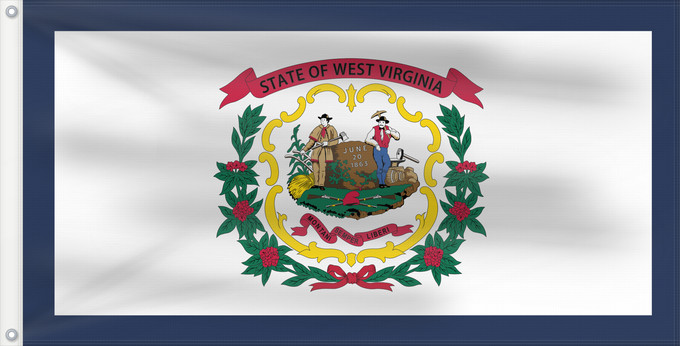 Flagge, mit zwei Metallösen und verstärktem Besatzband: West Virginia	Virginie-Occidentale	Virginia Occidental	Virginia Occidentale	ᏫᏍᎧᏂᏏᏂ ᎦᏓᏘ	Wilikinia Komohana	Virginia Occidentalis	Eʼeʼaahjí Bijiniyah Hahoodzo bidah naatʼaʼí	Wescht Wirschini	Флаг Западной Виргинии	Застава Западне Вирџиније