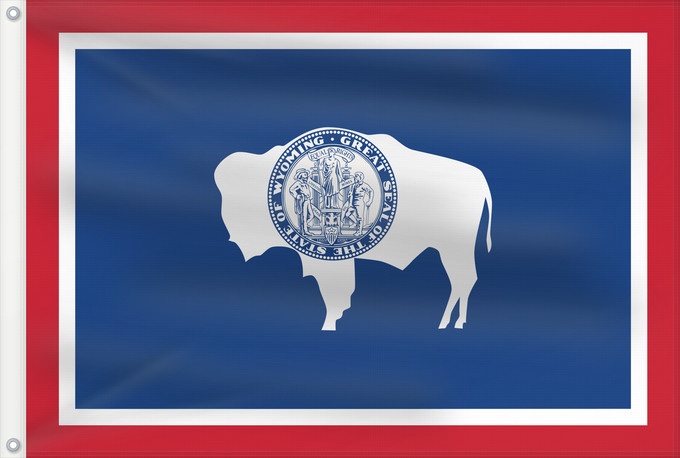 Bandiera, con due occhielli metallici e lato dell'asta rinforzato: Wyoming	Ka hae Waiomina	Vyominae	Wááʼóómii Hahoodzo bidah naatʼaʼí	Флаг Вайоминга	Američke savezne države Vajoming