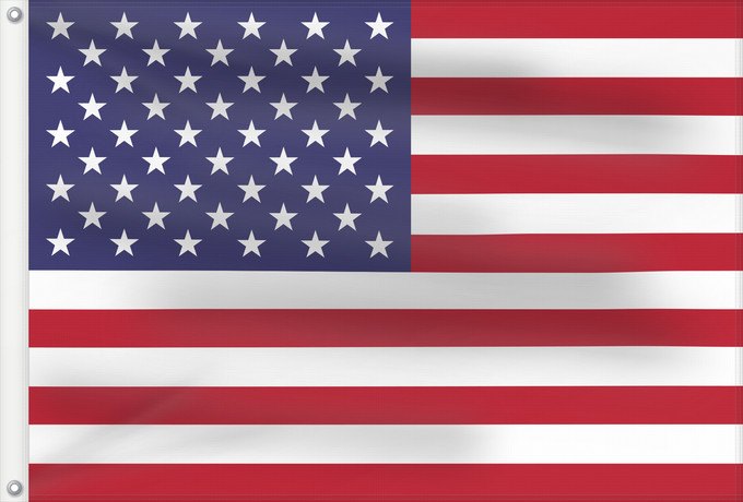Flagge, mit zwei Metallösen und verstärktem Besatzband: United States	États-Unis	Estados Unidos	Vereinigte Staaten von Amerika	Stati Uniti