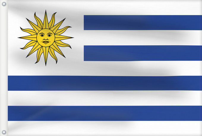 Drapeau, avec deux œillets métalliques et guindant renforcé : Uruguay	L Uruguay	Dell Uruguay	Uruguai	Urugwaju	D Uruguai	علم أوروغواي	D Uruguay	Uruwayi wiphala	L Uruguai	Urugvajo	Uruguaiko bandera	E Uruguai	Poyvi Uruguái	Irigwe	ウルグアイの国旗	Pāmitl Uruguay	Uruwayi unanchan	Флаг Уругвая	Urugvaja	Uruguays