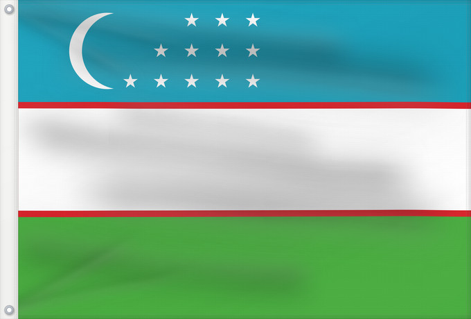 Bandera, con dos ojales metálicos y lado del asta reforzado: Uzbekistan	Ouzbékistan	República de Uzbekistán	Usbekistan	Repubblica dell Uzbekistan	Oezbekistan	Nacional da República do Uzbequistão	علم جمهورية أوزبكستان	Özbəkistan Respublikasının Dövlət	Дзяржаўны Сцяг Рэспублікі Ўзбекістан	Дзяржаўны Сьцяг Рэспублікі Ў