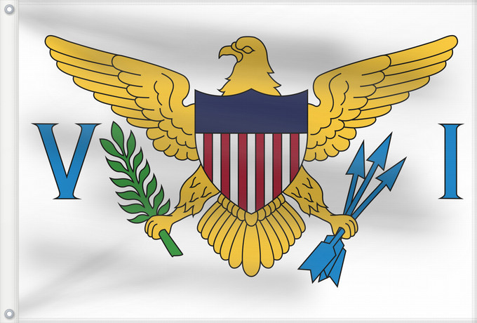 Flag, with two metal eyelets and reinforced hoist: United States Virgin Islands Virgin Islands, U.S. îles Vierges américaines Islas Vírgenes de los Estados Unidos Amerikanischen Jungferninseln Isole Vergini statunitensi Amerikaanse Maagdeneilanden Wysp Dziewiczych Stanów Zjednoczonych Amerikanske Jomfruøe