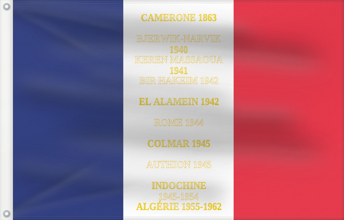 Drapeau, avec deux œillets métalliques et guindant renforcé : 13e demi-brigade de légion étrangère-drapeau	13e demi-brigade de Légion étrangère de l armée française