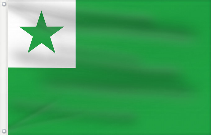 Bandera, con dos ojales metálicos y lado del asta reforzado: Esperanto	Neutral international language Esperanto and the movement associated with it	La langue internationale Esperanto et du mouvement qui lui est associé	La lengua planificada Esperanto y de los movimientos asociados a ella	Plansprache Esperanto und d