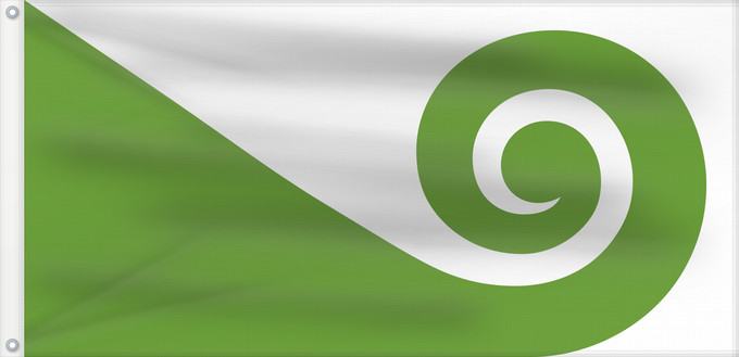 Drapeau, avec deux œillets métalliques et guindant renforcé : NZ flag design Modern Hundertwasser by Tomas Cottle	Modern Hundertwasser The koru
