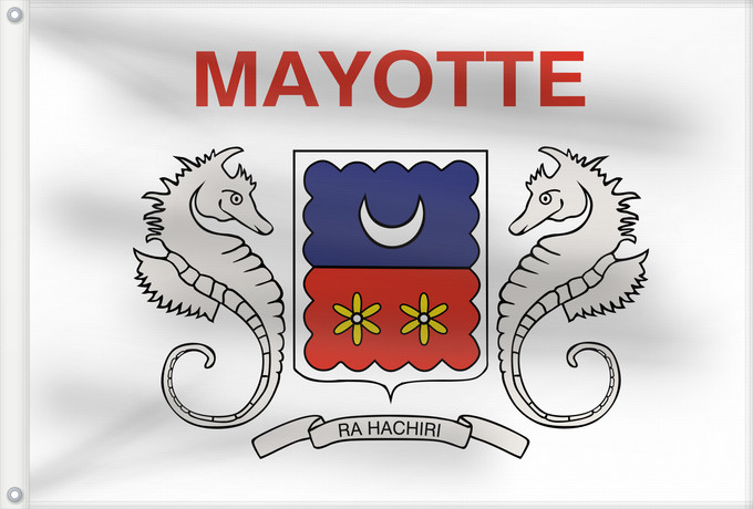 Flag, with two metal eyelets and reinforced hoist: Mayotte  local	Local, unofficial representative flag of Mayotte	Mayotte	Uso local