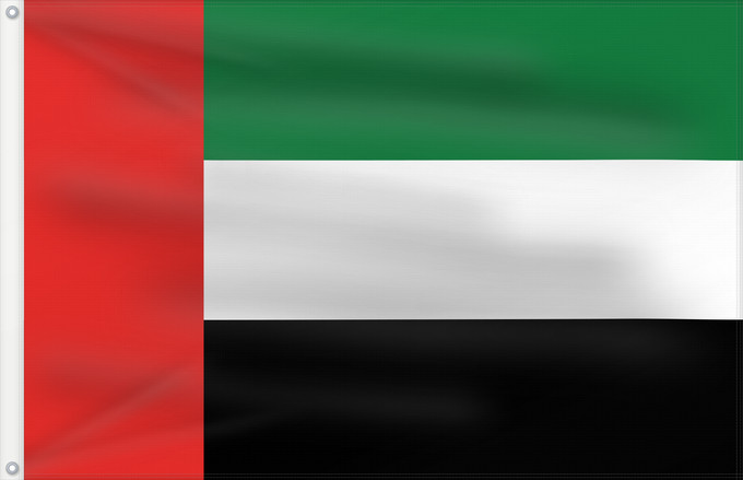 Bandera, con dos ojales metálicos y lado del asta reforzado: United Arab Emirates	Émirats arabes unis	Emiratos Árabes Unidos	Vereinigten Arabischen Emirate	Degli Emirati Arabi Uniti	Verenigde Arabische Emiraten	علم الإمارات العربية المتحدة	ܐܬܐ ܕܐܡܝܪܘܬܐ ܥܪܒܝܬܐ ܚܕܝܬܐ	ٴبىيرلاشمىيش ٴاراب امىيرلىيكلارىي بايراعى	Spojenýc