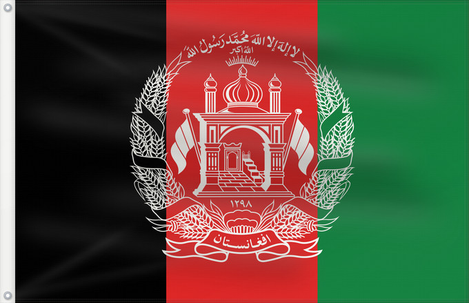 Bandera, con dos ojales metálicos y lado del asta reforzado: Afghanistan  2013–2021	Islamic Republic of Afghanistan	République Islamique d Afghanistan	República Islámica de Afganistán	Islamischen Republik Afghanistan	Afghanistan	República Islâmica do Afeganistão	Afganistanu	علم أفغانستان	Afganistana	ئاڵای ئەفغانستا