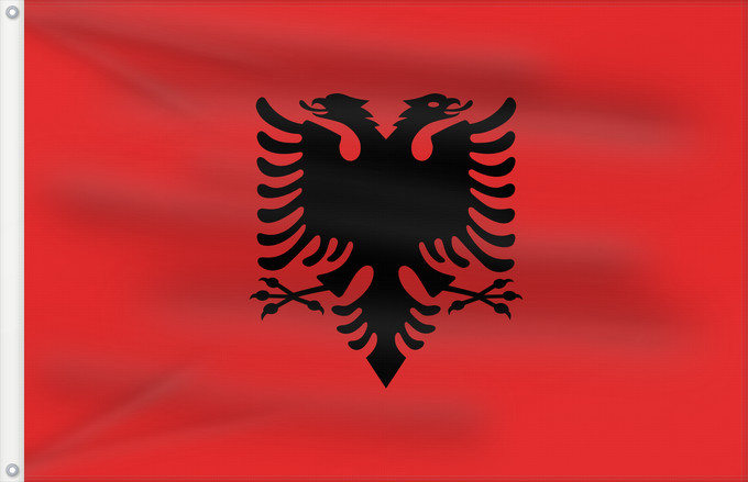 Drapeau, avec deux œillets métalliques et guindant renforcé : Albania L Albanie Albanien Dell Albania علم ألبانيا Albanije Σημαία της Αλβανίας Albanio Albanian Drapél de l’Albanie Albánia Ala Albanyayê Albaniae Albanesche Fändel Знаме на Албанија Albaniei Флаг Албании S Albania Bannera di Albanìa Albánska I Shqipëri