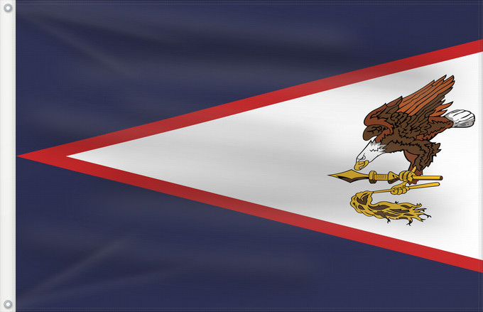 Drapeau, avec deux œillets métalliques et guindant renforcé : American Samoa	American Samoa, United States	Samoa américaines	Samoa Americana	Amerikanisch-Samoa	Samoa Americane	Amerikaanisch-Samoa	Fu a o Amerika Sāmoa