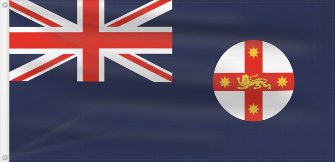 Drapeau, avec deux œillets métalliques et guindant renforcé : New South Wales	And government ensign  internal waters only  of New South Wales	Nouvelle-Galles du Sud	Nueva Gales del Sur	New South Wale	Nuovo Galles del Sud