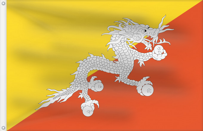 Flag, with two metal eyelets and reinforced hoist: Bhutan Bhoutan Bután Butão علم بوتان ভূটানের পতাকা ཧྥ་རན་ས་ཀྱི་དར་ཆ། Bhutani lipp Bhutanin Watawat ng Bhutan भूटान का ध्वज Флаг Бутана Butana Bhutans Bhutanu ธงชาติ ประเทศภูฏาน
