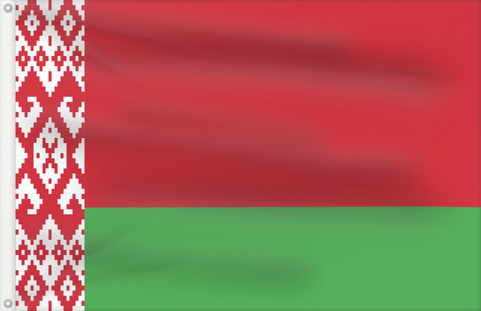 Flagge, mit zwei Metallösen und verstärktem Besatzband: Belarus	Biélorussie	Bielorrusia	Belaru	Bielorussia	Wit-Rusland	Bielorrússia	Państwowa flaga Republiki Białorusi	Belorusiya Respublikasının Dövlət	Дзяржаўны Сцяг Рэспублікі Беларусь	Афіцыйны сьцяг Рэспублікі Беларусь	Бѣлꙑ́ Роуси́ Димократі́ѩ ꙁна́мѧ	Hvideru