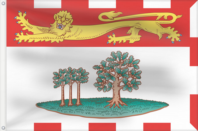 Bandera, con dos ojales metálicos y lado del asta reforzado: Prince Edward Island	L Île-du-Prince-Édouard	Isola del Principe Edoardo	Banniel Enez ar Priñs Edouarzh