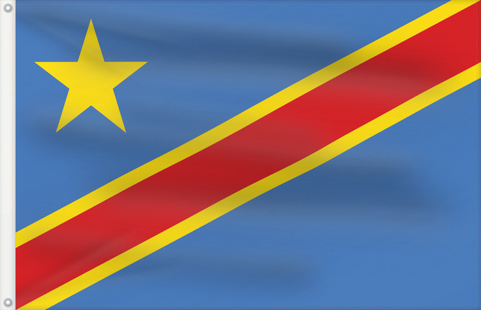 Bandera, con dos ojales metálicos y lado del asta reforzado: Democratic Republic of the Congo The national flag of the Democratic Republic of the Congo La République démocratique du Congo Rep. Dem. del Congo Demokratischen Republik Kongo Repubblica Democratica del Congo Democratische Republiek Congo علم جمهورية الك
