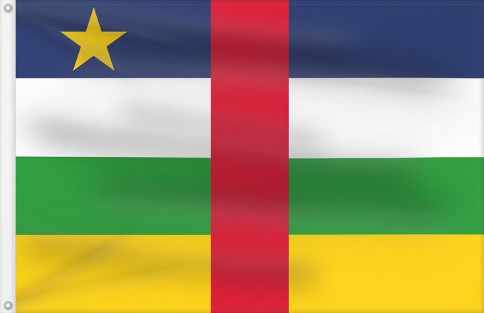 Flag, with two metal eyelets and reinforced hoist: Central African Republic The proportions of this flag are 3 2; however République centrafricaine República Centroafricana Zentralafrikanischen Republik Repubblica Centrafricana Centraal-Afrikaanse Republiek علم جمهورية أفريقيا الوسطى Af den Central Afrika