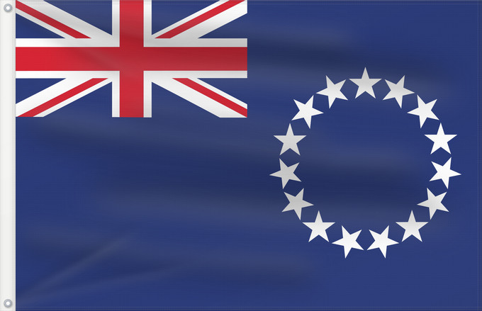 Bandera, con dos ojales metálicos y lado del asta reforzado: Cook Islands	Cook !Îles Cook	Islas Cook	Cookinseln