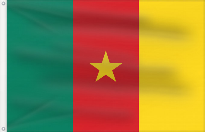 Drapeau, avec deux œillets métalliques et guindant renforcé : Cameroon	Cameroun	Camerún	Kamerun	Camerun	ক্যামেরুনের পতাকা।	Kamerunu	Kameruno	پرچم کامرون	Fändel vum Kamerun	Знаме на Камерун	Camerunului	Kameruna	Kameruns