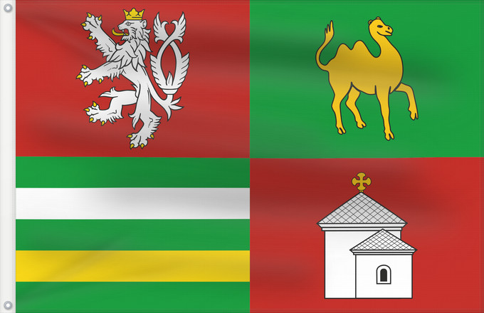 Bandera, con dos ojales metálicos y lado del asta reforzado: Plzen Region	Plzeň Region	Région de Plzeň	Región de Pilsen	„Region Pilsen