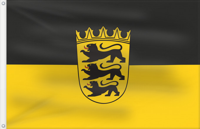 Drapeau, avec deux œillets métalliques et guindant renforcé : Baden-Württemberg  state, lesser arms	State flag with lesser arms of Baden-Württemberg	Bade-Wurtemberg	Baden-Wurtemberg[	Landesdienstflagge Baden-Württembergs mit kleinem Landeswappen	Baden-Württemberg