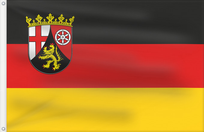Bandera, con dos ojales metálicos y lado del asta reforzado: Rhineland-Palatinate	Civil and state flag of the state Rhineland-Palatinate	Rhénanie-Palatinat	Renania-Palatinado	Zivil- und Landesdienstflagge des Landes Rheinland-Pfalz	Renania-Palatinato