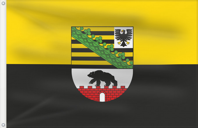 Bandera, con dos ojales metálicos y lado del asta reforzado: Saxony-Anhalt	Saxony-Anhalt 	Saxe-Anhalt	Sajonia-Anhalt	Sachsen-Anhalt	Sassonia-Anhalt