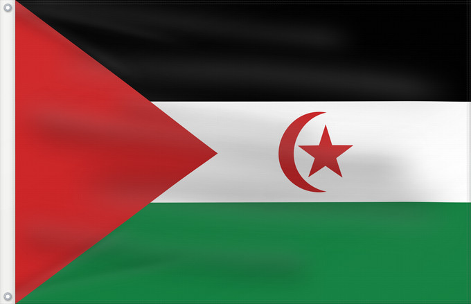 Flag, with two metal eyelets and reinforced hoist: Sahrawi Arab Democratic Republic Western Sahara République arabe sahraouie démocratique República Árabe Saharaui Democrática Demokratischen Arabischen Republik Sahara Repubblica Democratica Araba Sahrawi Arabische Democratische Republiek Sahara República