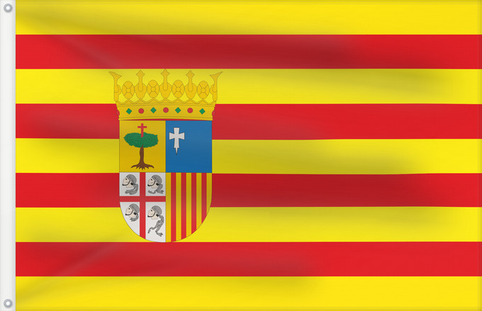 Bandera, con dos ojales metálicos y lado del asta reforzado: Aragon	Aragón	Aragona