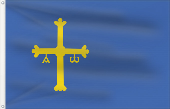 Bandera, con dos ojales metálicos y lado del asta reforzado: Asturias	Principality of Asturias	Principauté des Asturies	Principado de Asturias	Asturien	D Asturies	Флаг Астурии