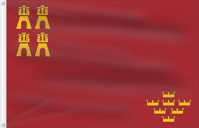 Bandera, con dos ojales metálicos y lado del asta reforzado: Region of Murcia	Autonomous Community of the Region of Murcia	région de Murcie	Comunidad Autónoma de la Región de Murcia	Region Murcia 	Murcia