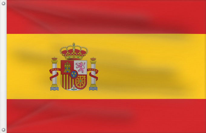 Bandera, con dos ojales metálicos y lado del asta reforzado: Spain	Espagne	España	Spaniens	Spagna