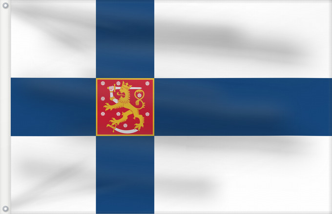 Flagge, mit zwei Metallösen und verstärktem Besatzband: Finland Finlande Finlandia Finnland Finlandese Finlândia Finlandii Þjóðfáni Finnlands Finská vlajka Finlands Finnlando Soome lipp Suomen Fionlainne Finnország Finnlands Finniae Finnesche Fändel Somijas Il-Bandiera tal-Finlandja Finlands flagg Det finske f